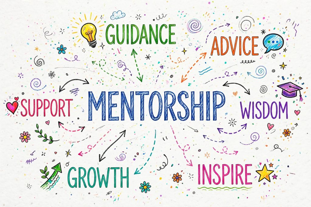 Hand-drawn mentorship mind map illustration